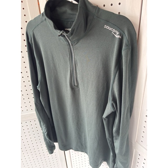 Men's L Saucony 1/4 Zip Perfomance Long Sleeve Forest Green - Picture 2 of 4